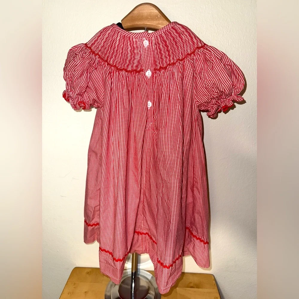 Smockingbird gingham smocked bishop dress with Santa faces, sir 24 mos - Picture 5 of 5